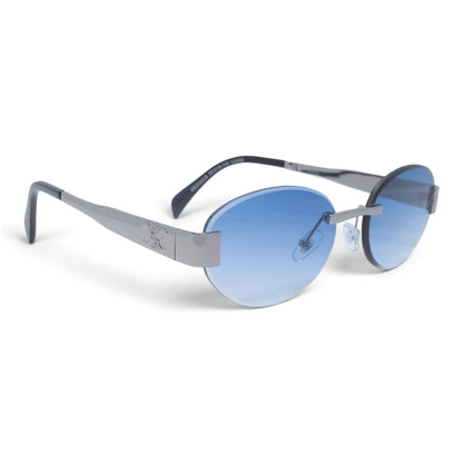 U&EYE The Celeste rimless oval sunglasses in Silver / Blue Gradient — angled view