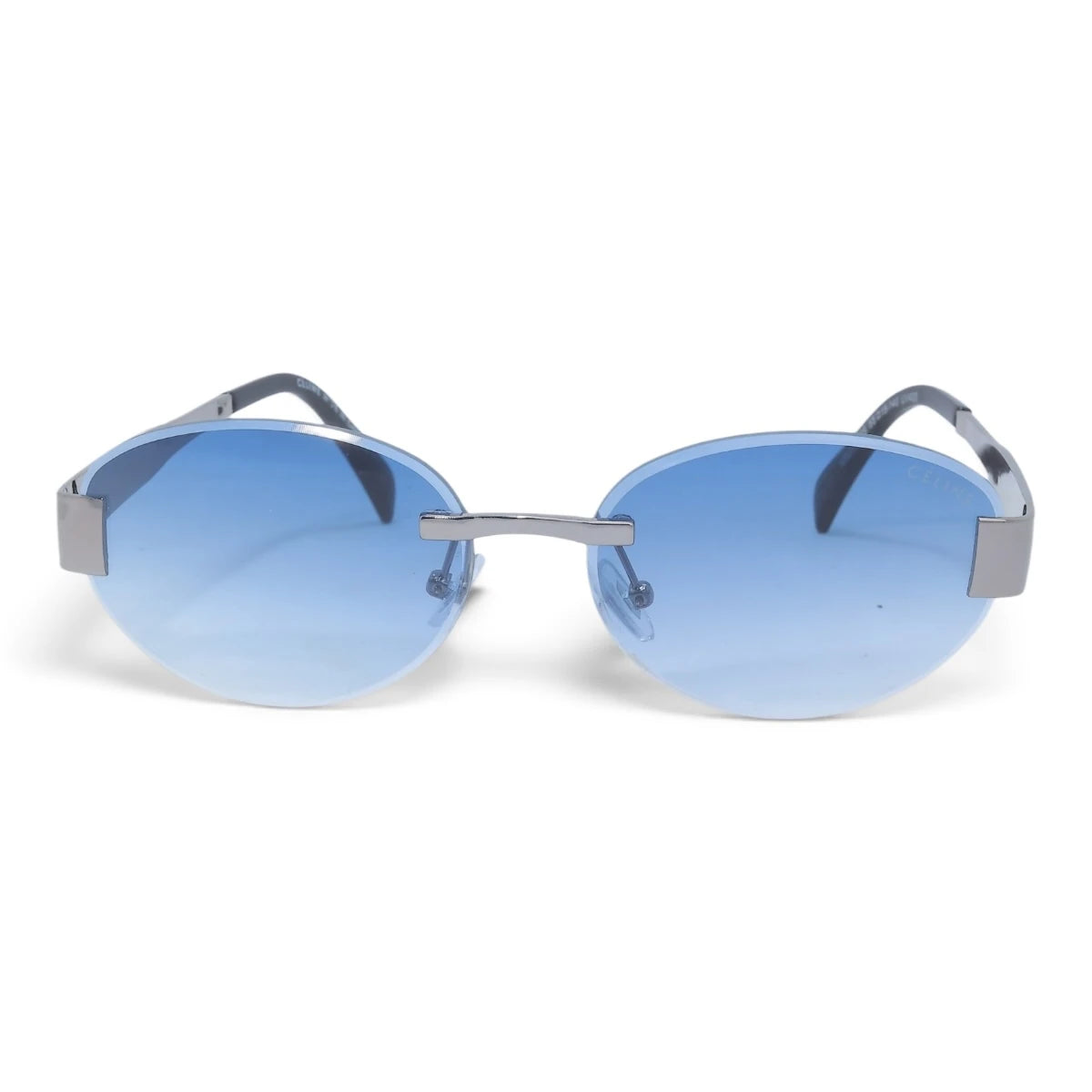 U&EYE The Celeste rimless oval sunglasses in Silver / Blue Gradient — front view