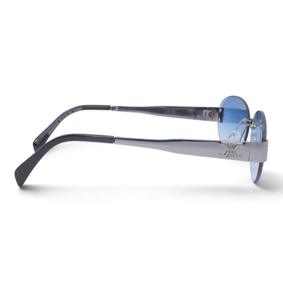 U&EYE The Celeste rimless oval sunglasses in Silver / Blue Gradient — side view