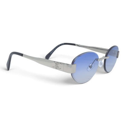 U&EYE The Celeste rimless oval sunglasses in Silver / Light Blue Gradient — angled view