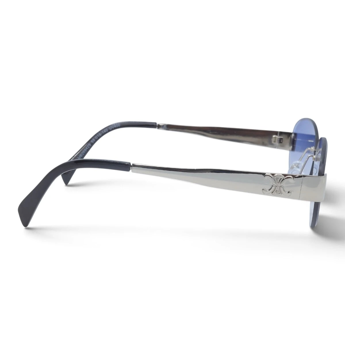 U&EYE The Celeste rimless oval sunglasses in Silver / Light Blue Gradient — side view