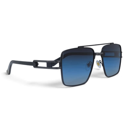 U&EYE The Crown flat-top rectangle sunglasses in Black / Blue Gradient — angled view
