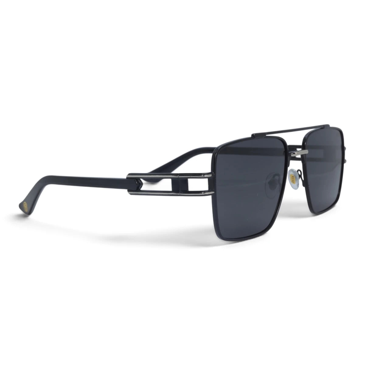 U&EYE The Crown flat-top rectangle sunglasses in Black / Dark Gray — angled view