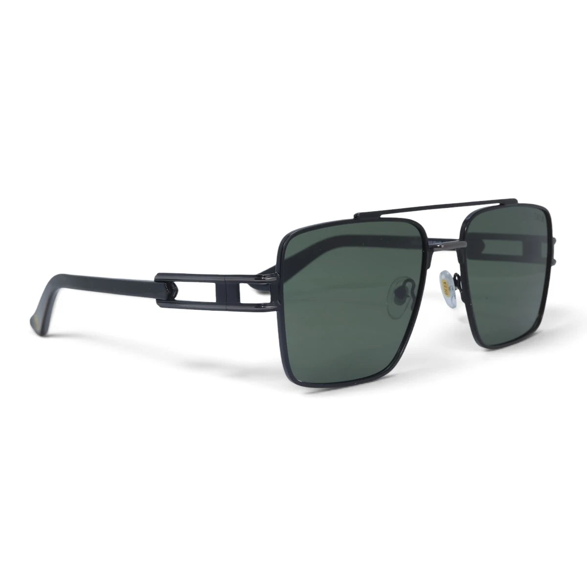 U&EYE The Crown flat-top rectangle sunglasses in Black / Green — angled view