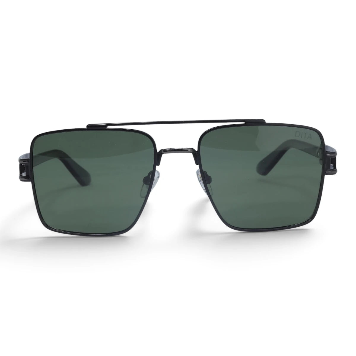 U&EYE The Crown flat-top rectangle sunglasses in Black / Green — front view