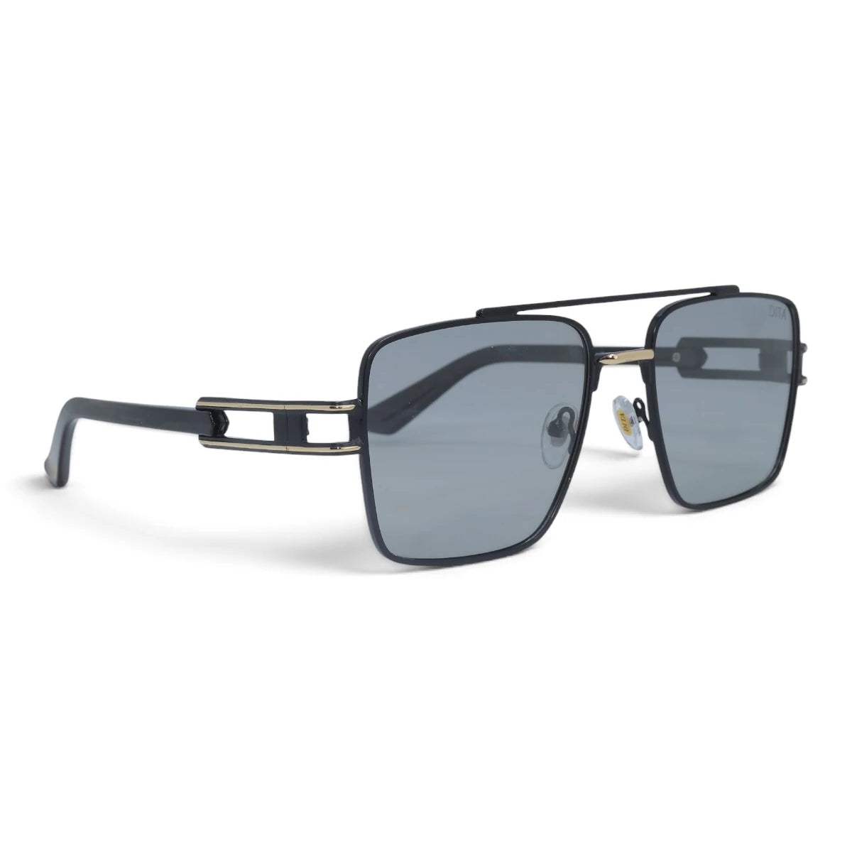 U&EYE The Crown flat-top rectangle sunglasses in Black-Silver / Gray — angled view