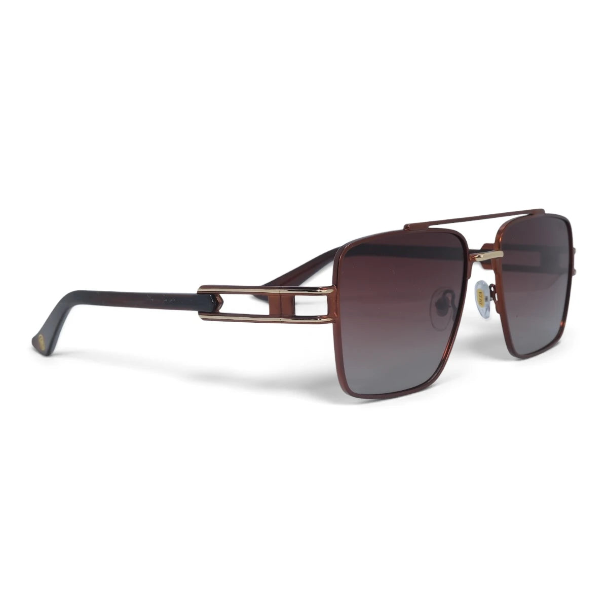 U&EYE The Crown flat-top rectangle sunglasses in Burgundy-Gold / Brown Gradient — angled view