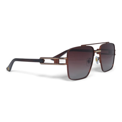 U&EYE The Crown flat-top rectangle sunglasses in Burgundy-Gold / Brown Gradient — angled view