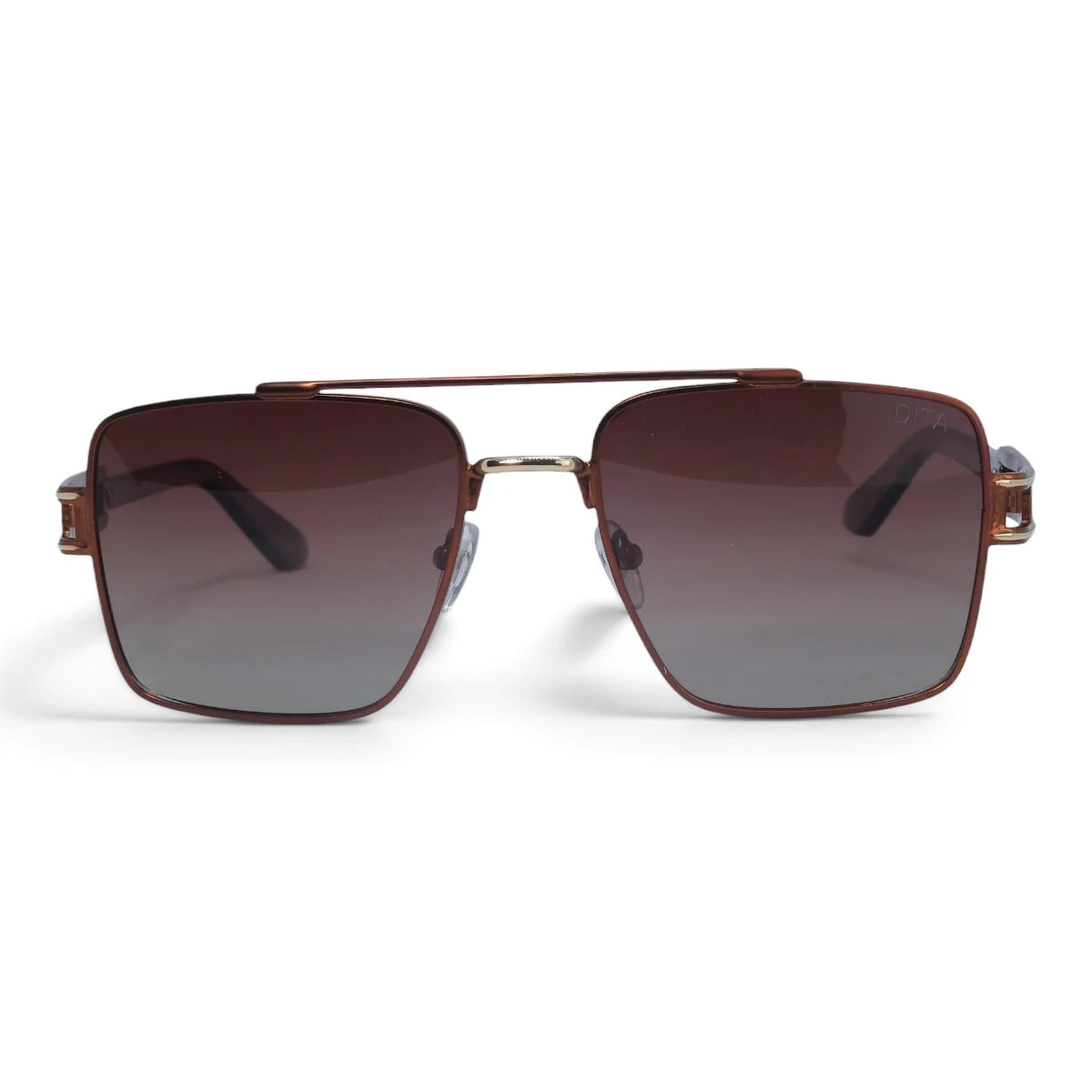 U&EYE The Crown flat-top rectangle sunglasses in Burgundy-Gold / Brown Gradient — front view