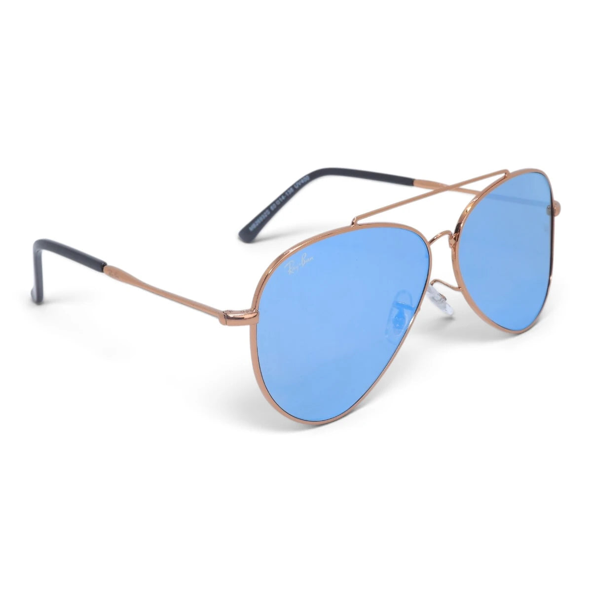 U&EYE The Darian classic aviator sunglasses in Rose Gold / Blue Mirror — angled view