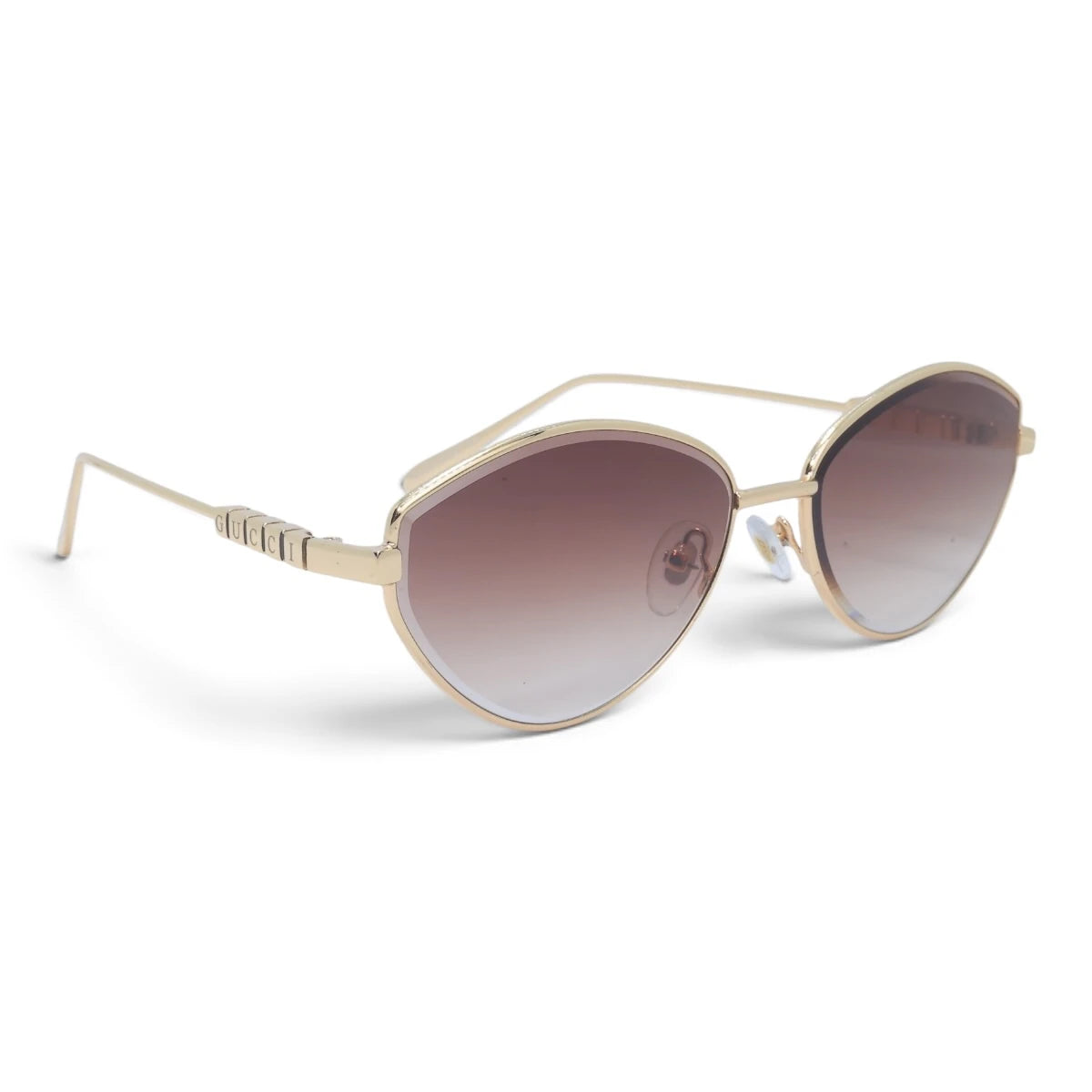 U&EYE The Elara soft cat-eye sunglasses in Gold / Rose-Brown Gradient — angled view