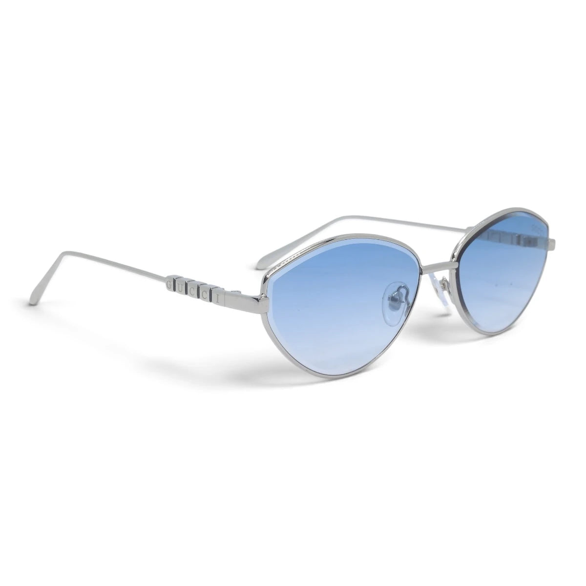 U&EYE The Elara soft cat-eye sunglasses in Silver / Light Blue Gradient — angled view