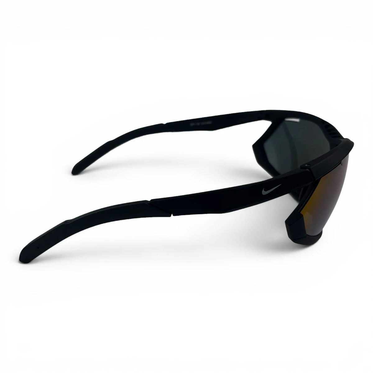The Glide Sport Shield sunglasses in Black with Blue Purple Mirror lenses, side profile view