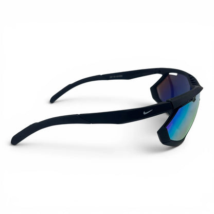 The Glide Sport Shield sunglasses in Black with Red Yellow Mirror lenses, side profile view