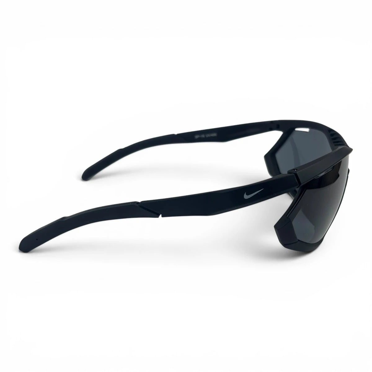 The Glide Sport Shield sunglasses in Black with Smoke lenses, side profile view