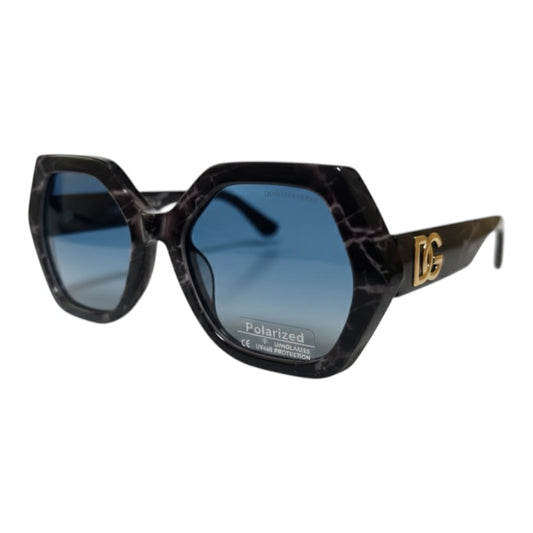 The ‘Icon’ Geometric Sunglasses | Black Marble / Blue | Polarized