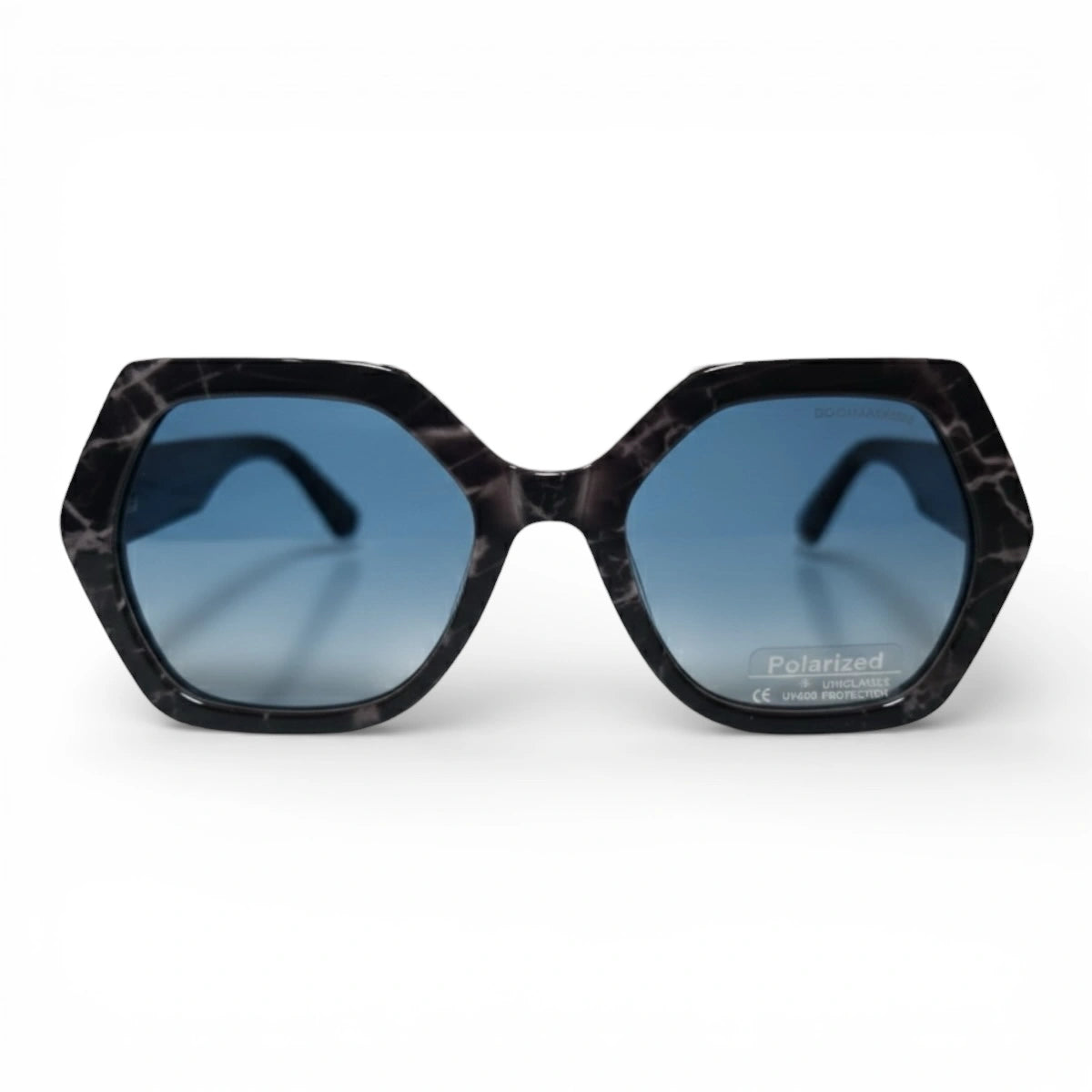 The ‘Icon’ Geometric Sunglasses | Black Marble / Blue | Polarized