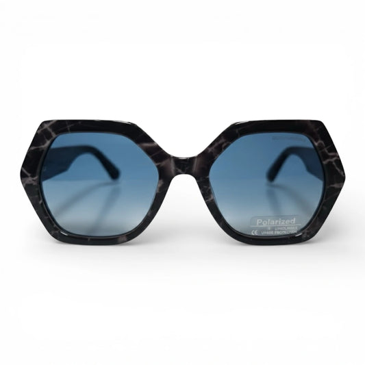 The ‘Icon’ Geometric Sunglasses | Black Marble / Blue | Polarized