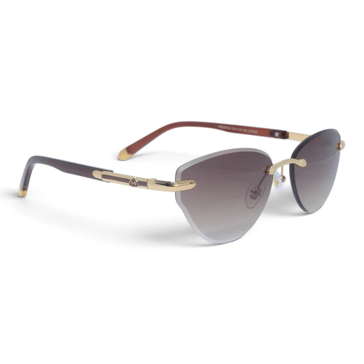 U&EYE The Ilyra rimless geometric sunglasses in Gold / Brown Gradient — angled view