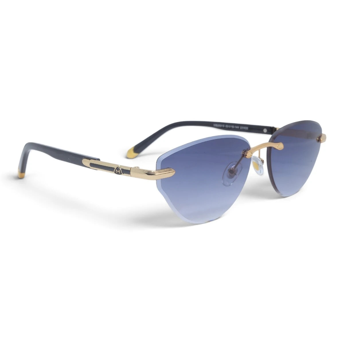 U&EYE The Ilyra rimless geometric sunglasses in Gold / Lavender-Blue Gradient — angled view