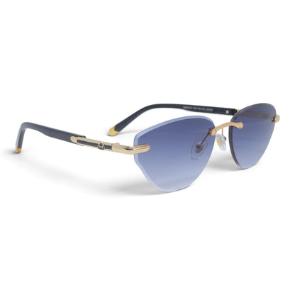 U&EYE The Ilyra rimless geometric sunglasses in Gold / Lavender-Blue Gradient — angled view