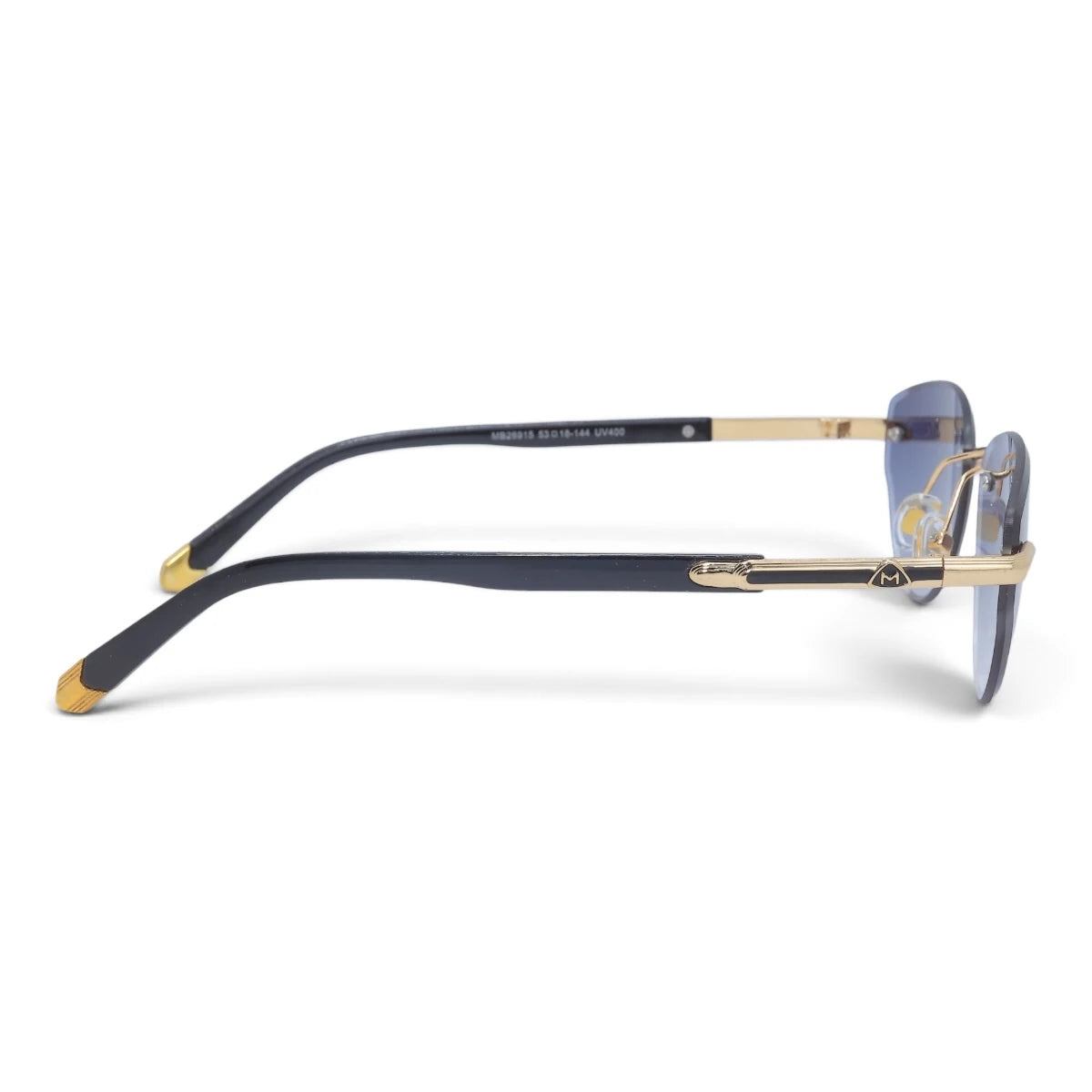 U&EYE The Ilyra rimless geometric sunglasses in Gold / Lavender-Blue Gradient — side view