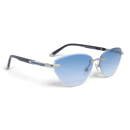 U&EYE The Ilyra rimless geometric sunglasses in Silver / Light Blue Gradient — angled view