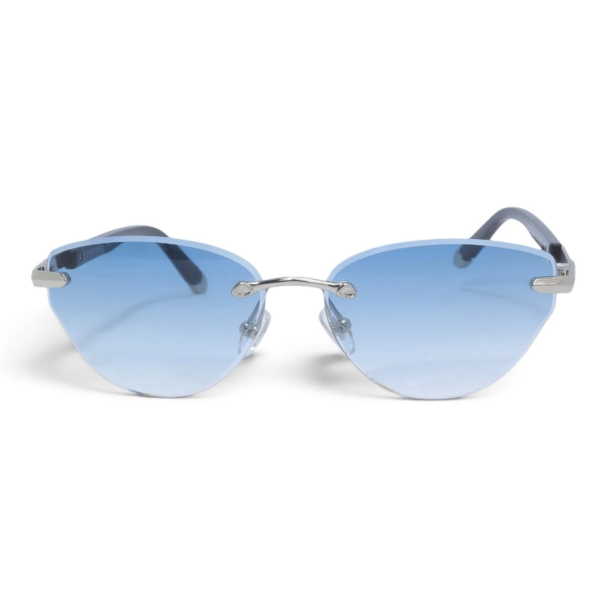 U&EYE The Ilyra rimless geometric sunglasses in Silver / Light Blue Gradient — front view