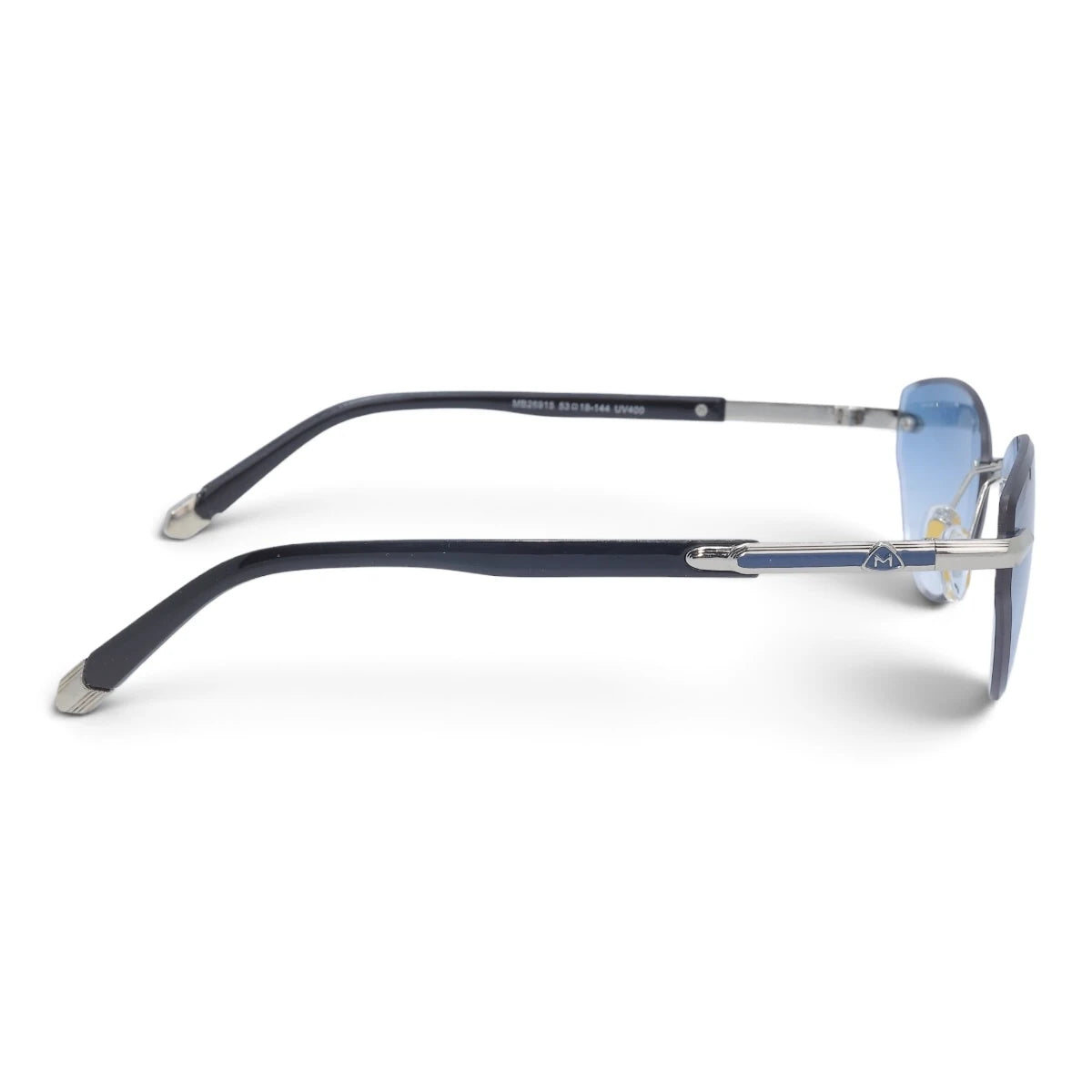 U&EYE The Ilyra rimless geometric sunglasses in Silver / Light Blue Gradient — side view