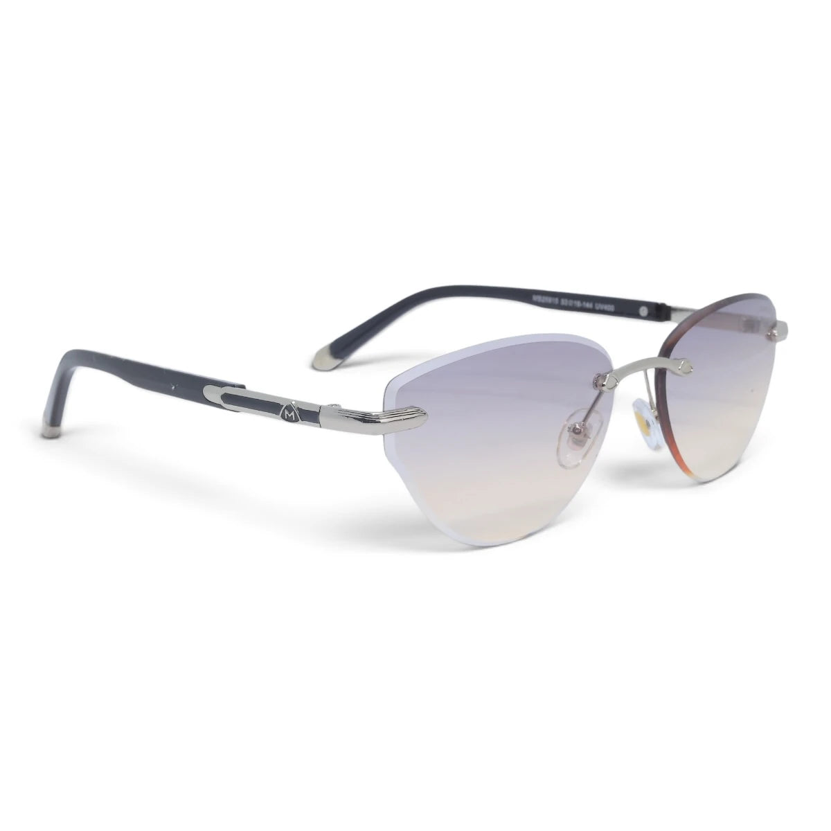 U&EYE The Ilyra rimless geometric sunglasses in Silver / Smoke-Champagne Gradient — angled view