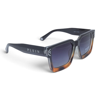 U&EYE The Kael chunky rectangle polarized sunglasses in Black-Amber Ombré / Violet-Gray Gradient — angled view