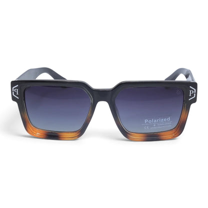 U&EYE The Kael chunky rectangle polarized sunglasses in Black-Amber Ombré / Violet-Gray Gradient — front view