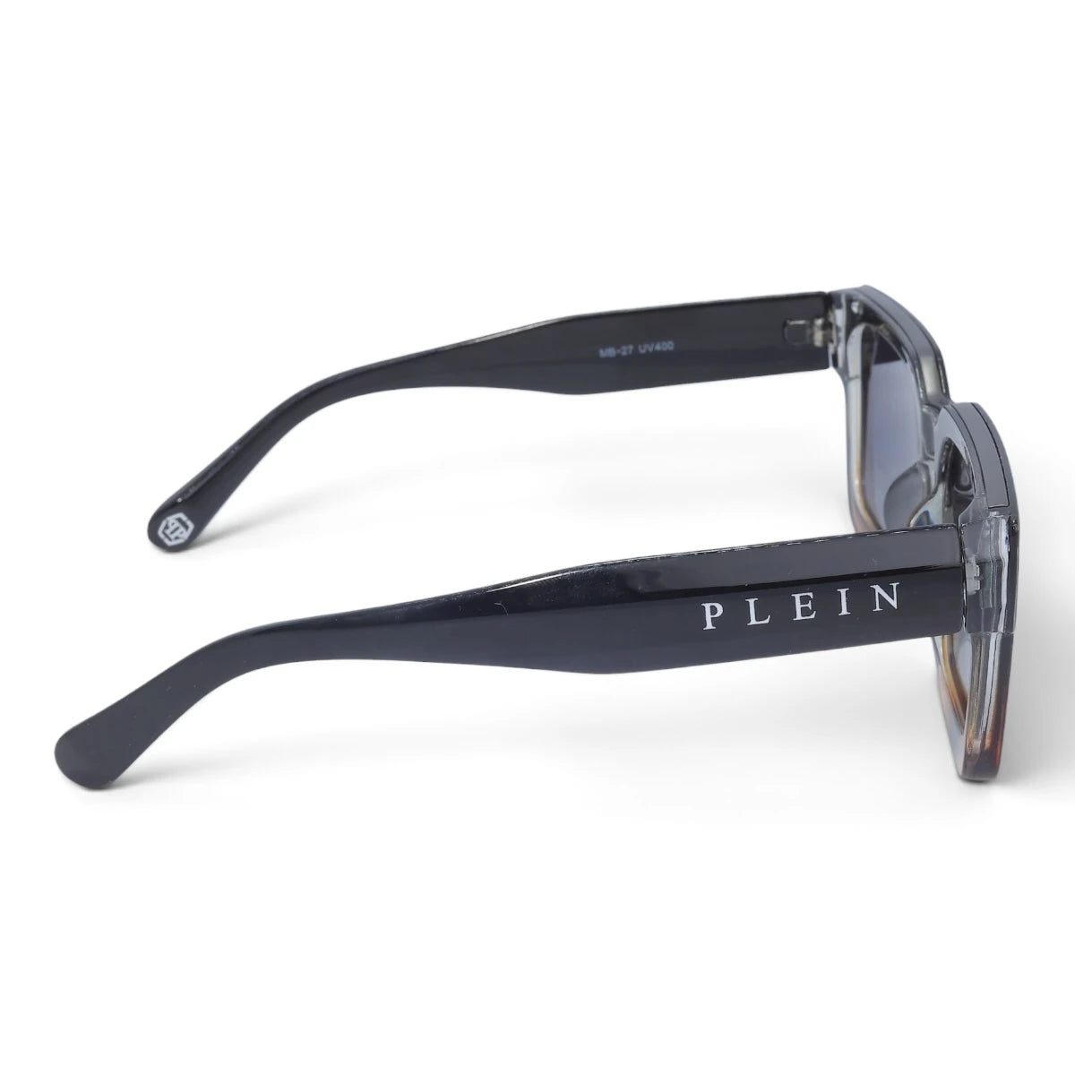 U&EYE The Kael chunky rectangle polarized sunglasses in Black-Amber Ombré / Violet-Gray Gradient — side view