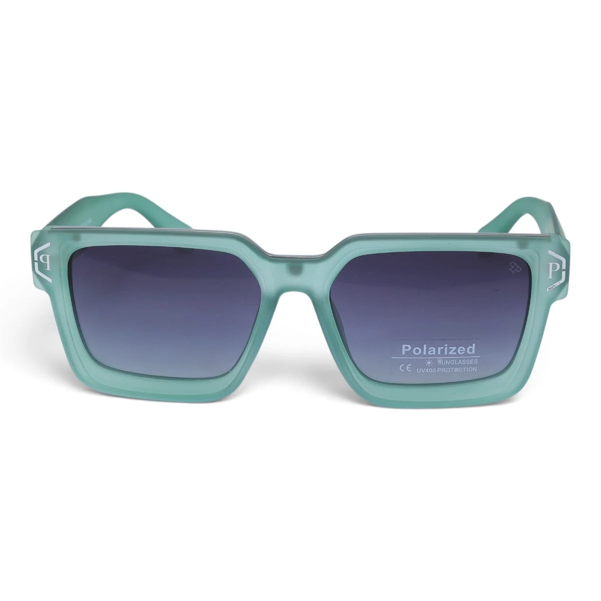 U&EYE The Kael chunky rectangle polarized sunglasses in Mint Crystal / Violet-Gray Gradient — front view