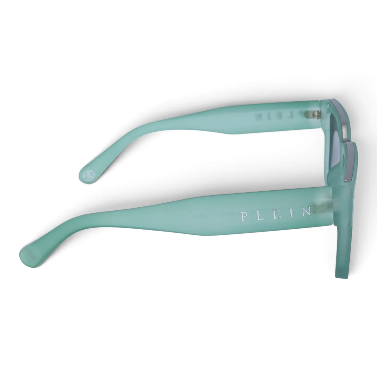 U&EYE The Kael chunky rectangle polarized sunglasses in Mint Crystal / Violet-Gray Gradient — side view