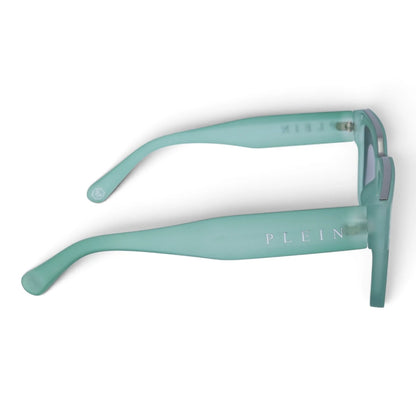U&EYE The Kael chunky rectangle polarized sunglasses in Mint Crystal / Violet-Gray Gradient — side view