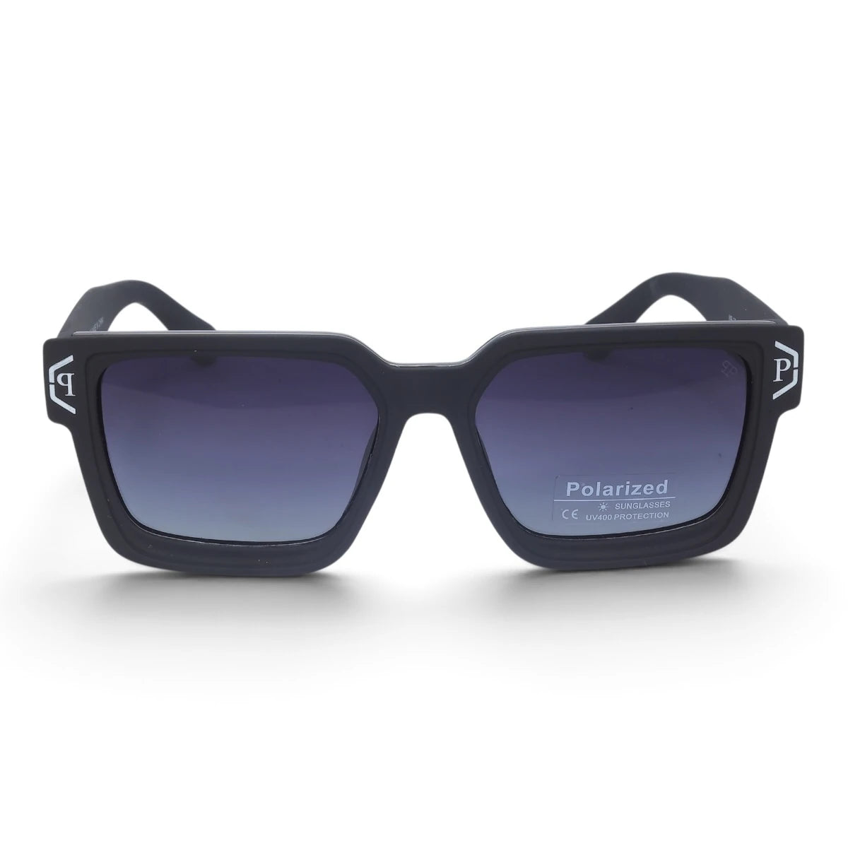 U&EYE The Kael chunky rectangle polarized sunglasses in Polished Black / Blue-Gray Gradient — front view