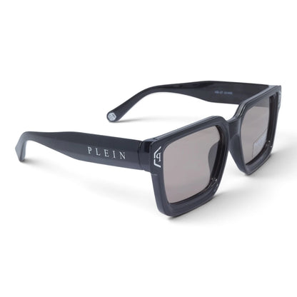 U&EYE The Kael chunky rectangle polarized sunglasses in Polished Black / Silver Mirror — angled view