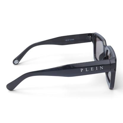 U&EYE The Kael chunky rectangle polarized sunglasses in Polished Black / Silver Mirror — side view