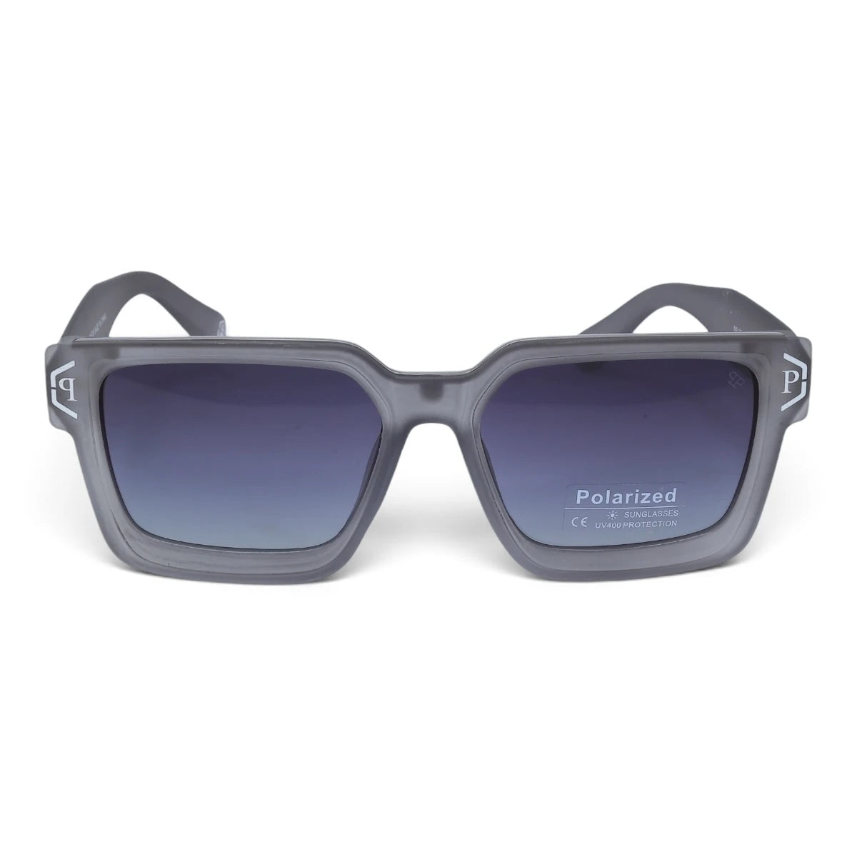 U&EYE The Kael chunky rectangle polarized sunglasses in Smoke Gray / Blue-Gray Gradient — front view