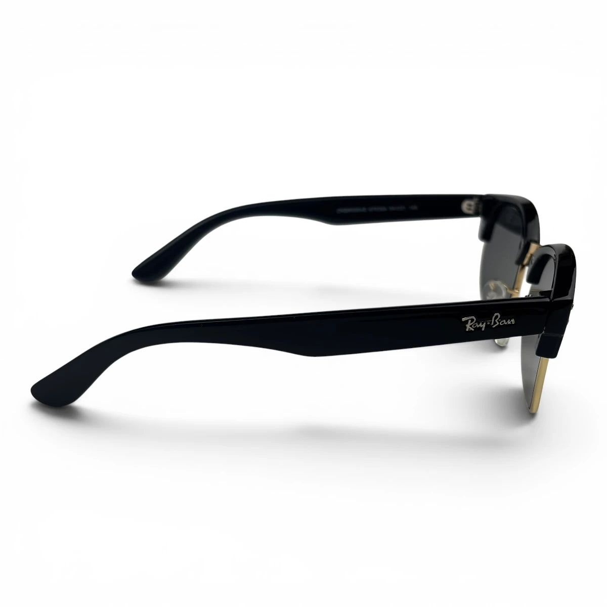 The Kellan Browline Square sunglasses in Black with Dark Gray lenses, side profile view