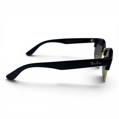 The Kellan Browline Square sunglasses in Black with Dark Gray lenses, side profile view