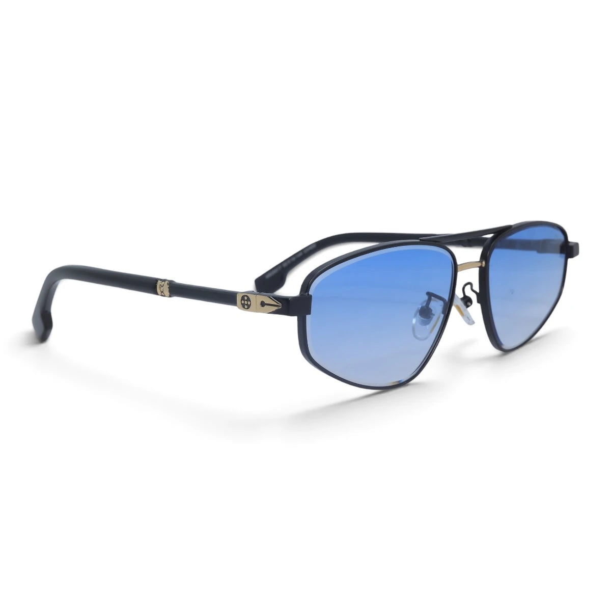 U&EYE The Leonie geometric aviator sunglasses in Black / Blue — angled view