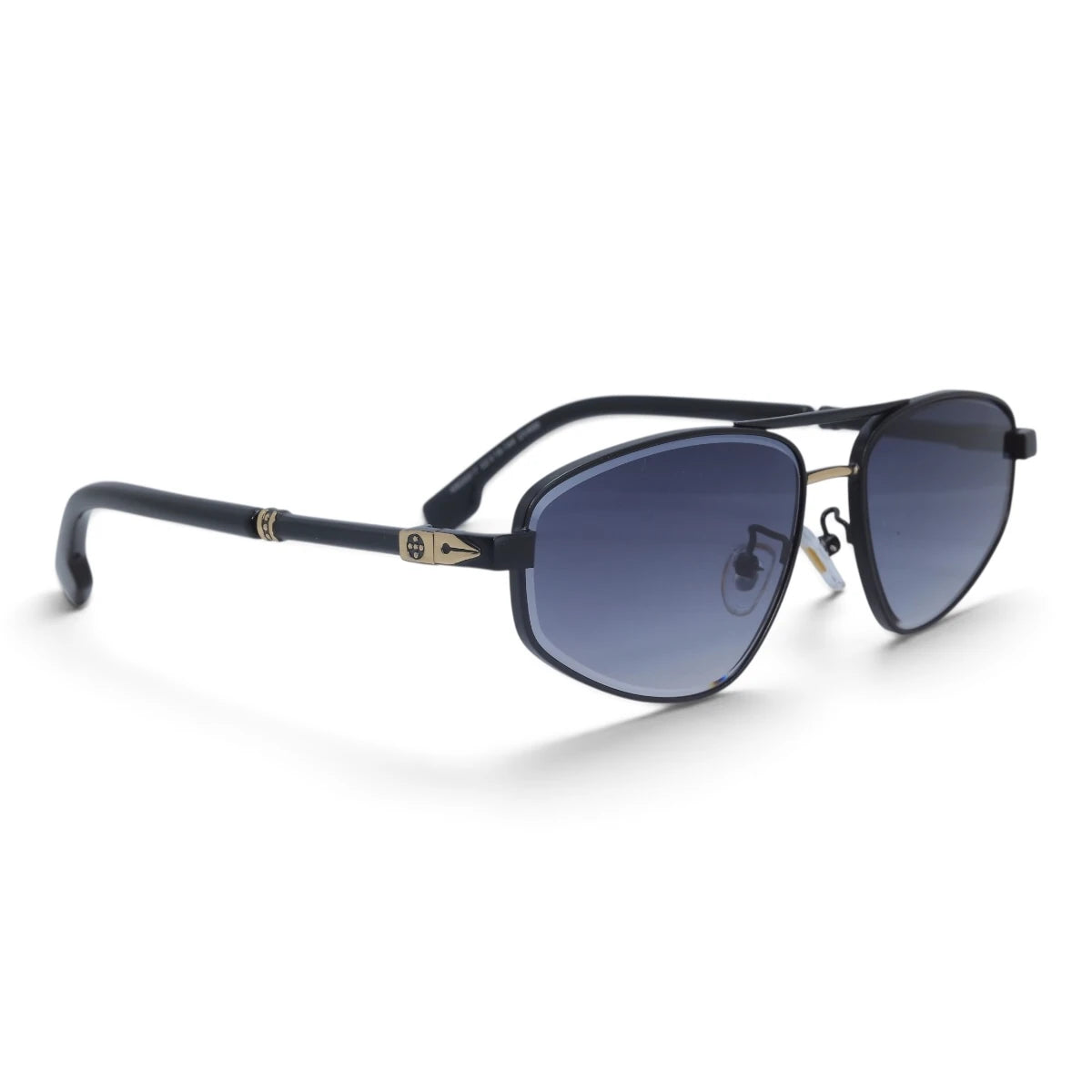 U&EYE The Leonie geometric aviator sunglasses in Black-Gold / Violet-Blue Gradient — angled view