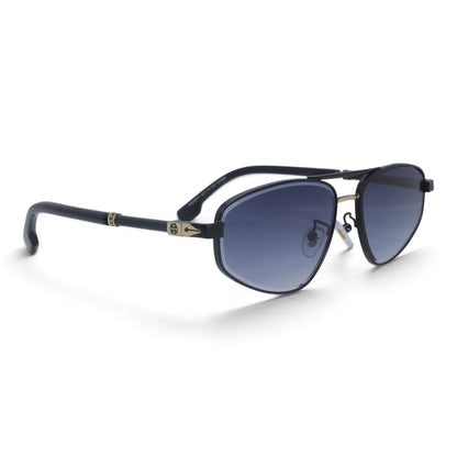 U&EYE The Leonie geometric aviator sunglasses in Black-Gold / Violet-Blue Gradient — angled view