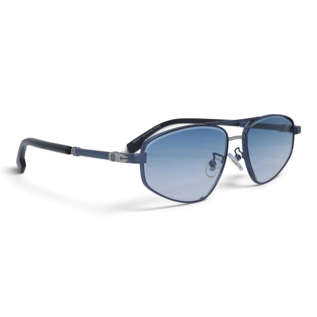 U&EYE The Leonie geometric aviator sunglasses in Gunmetal / Light Blue Gradient — angled view