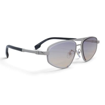 U&EYE The Leonie geometric aviator sunglasses in Silver / Lilac-Champagne Gradient — angled view