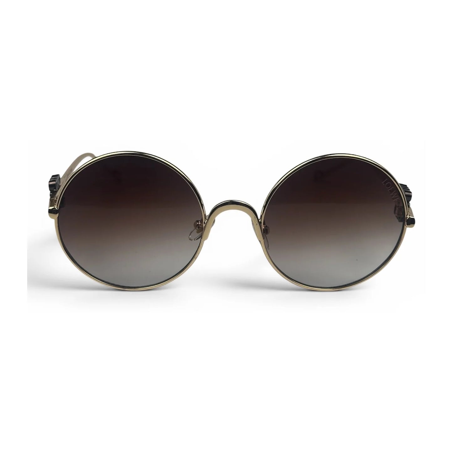 The Liora Round sunglasses in Gold with Brown Gradient lenses, straight front view