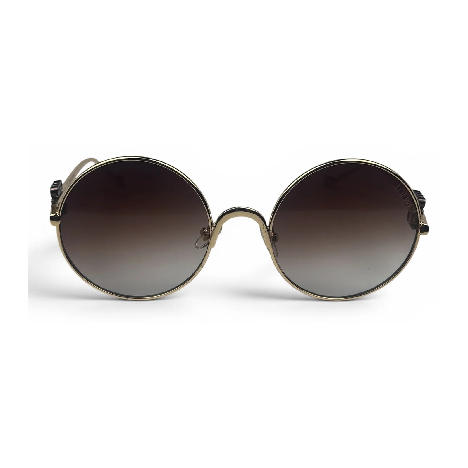 The Liora Round sunglasses in Gold with Brown Gradient lenses, straight front view