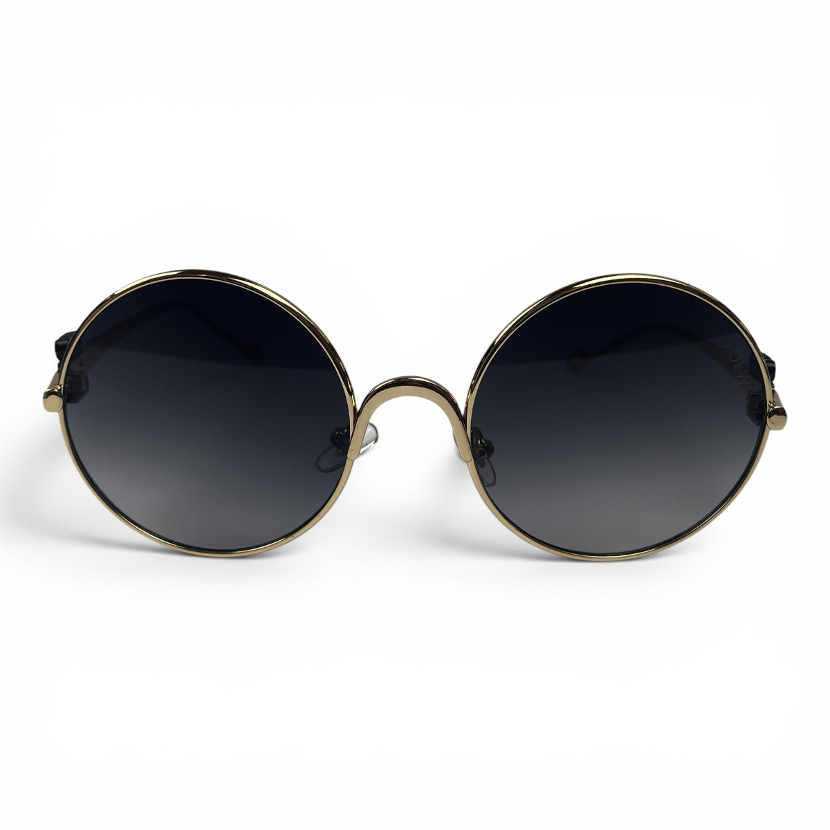 The Liora Round sunglasses in Gold with Dark Gray lenses, straight front view